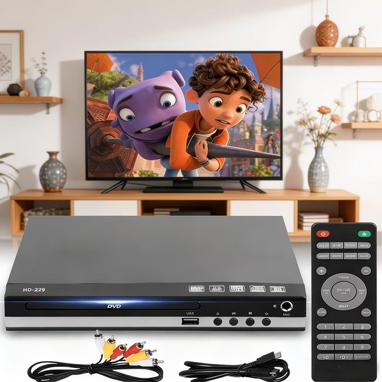 DVD-speler voor tv, cd-speler met afstandsbediening, 1080p HD, compacte speler, regio-vrij, HDMI- en RCA-kabels, USB-ingang, geschikt voor monitor en projector, nieuwe en oude tv's. — afbeelding 5