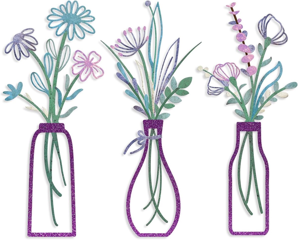 Set Van 3 Metalen Bloemen Muurkunst - Metalen Bloemen voor Aan De Muur - Ijzeren Hangdecoratie - Vaas - Minimalistische Stijl - Muurdecoratie - Woondecoratie - Voor Woonkamer, Slaapkamer, Badkamer, Keuken En Patio