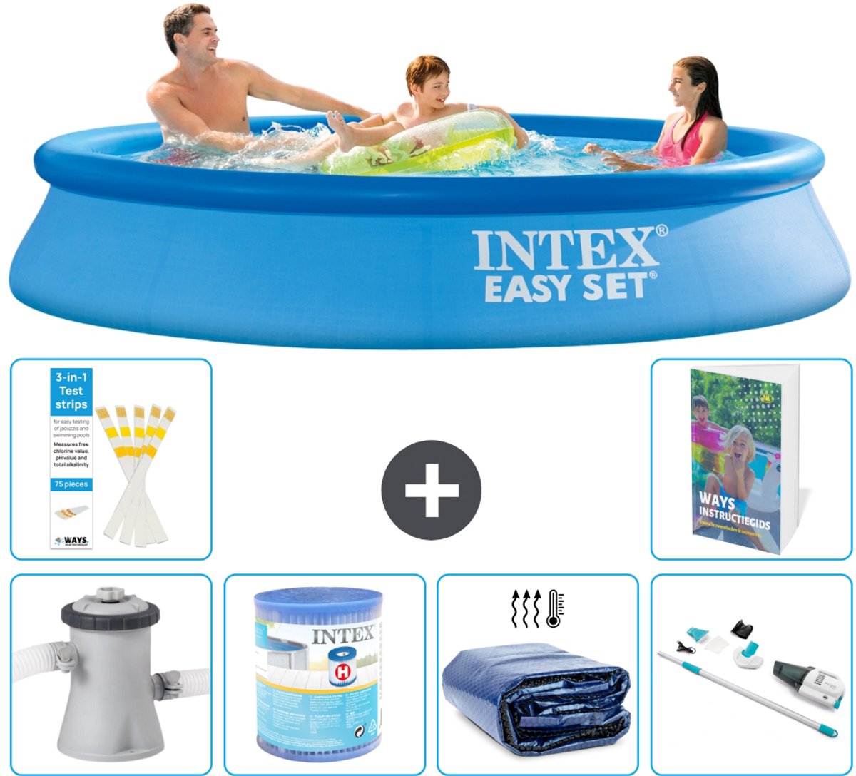 Intex Rond Opblaasbaar Easy Set Zwembad - 305 x 61 cm - Blauw - Inclusief Pomp - Filter - Solarzeil - Stofzuiger - 7-delig