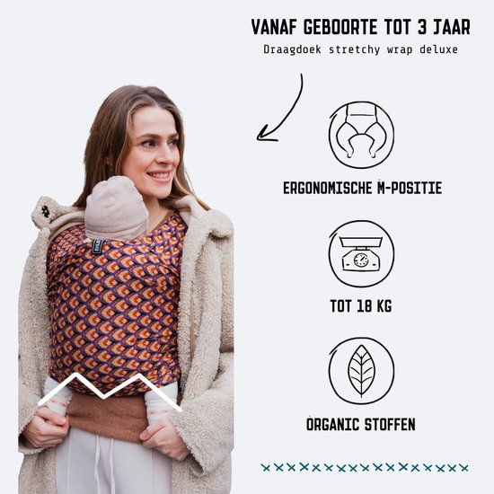 ByKay Stretchy Deluxe - rekbare draagdoek baby - ergonomisch - tot 18kg - Arti Feathers - maat L — afbeelding 3
