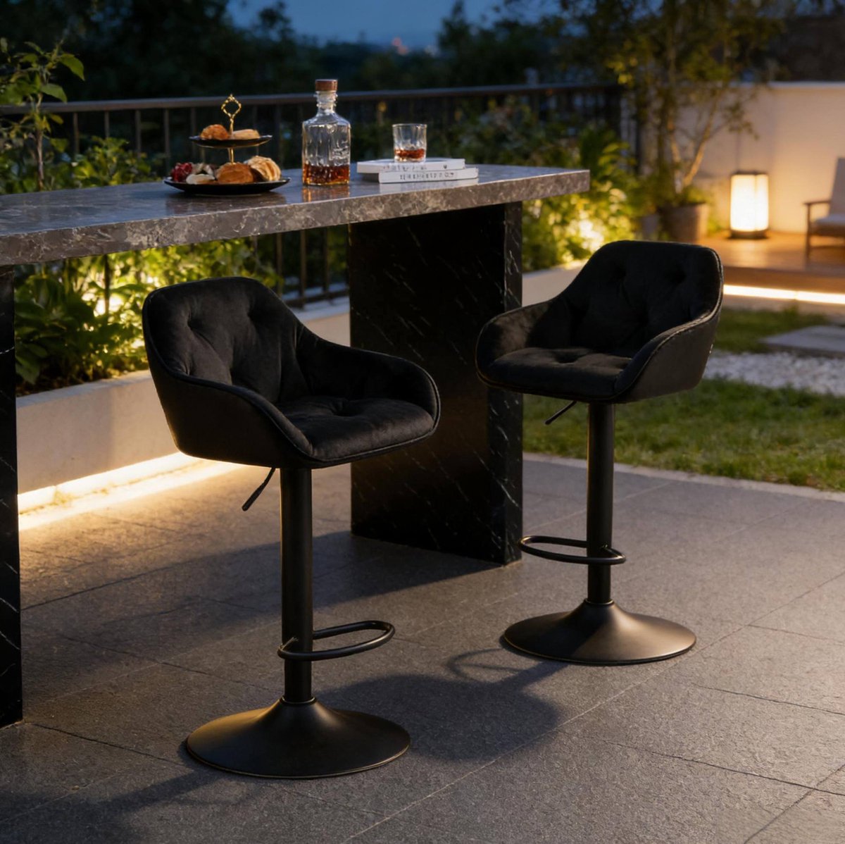 COVREO Barkruk 62,5-84 cm zwart, velvet metaal, draaibaar met rugleuning