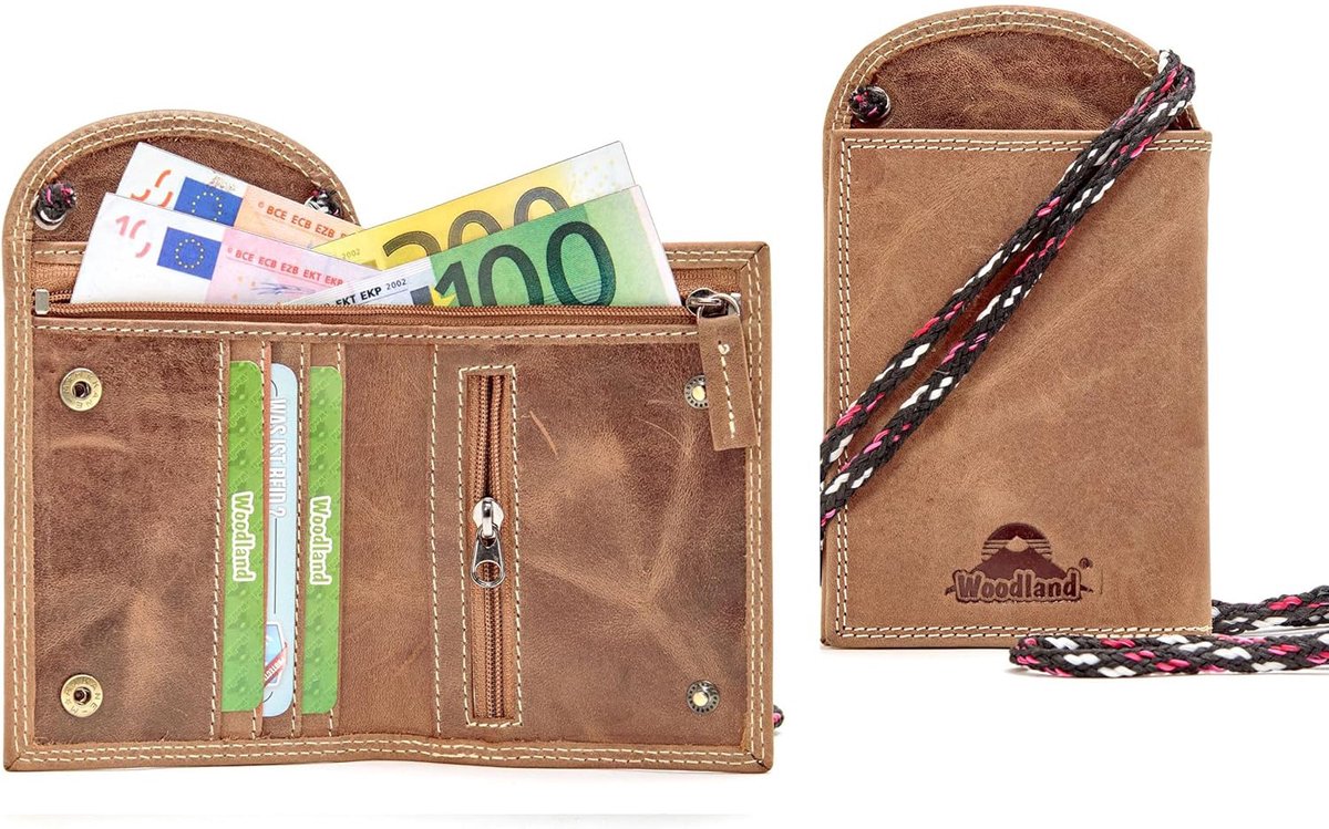 Woodland Koord Portemonnee - Leer - Cognac