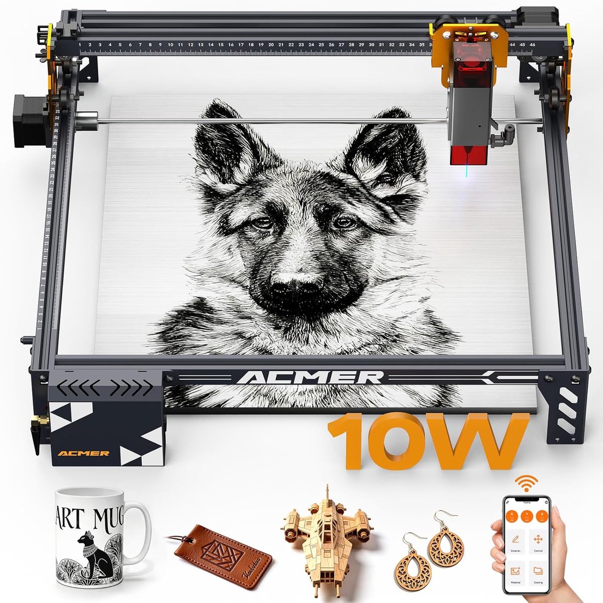 SnelShoppen - Laser Cutter 10.000mW - 72W Laser Graveermachine - 380x370mm Oppervlak - 0.01mm Precisie - Hout, Acryl, Leer, Metaal - Perfect voor DIY