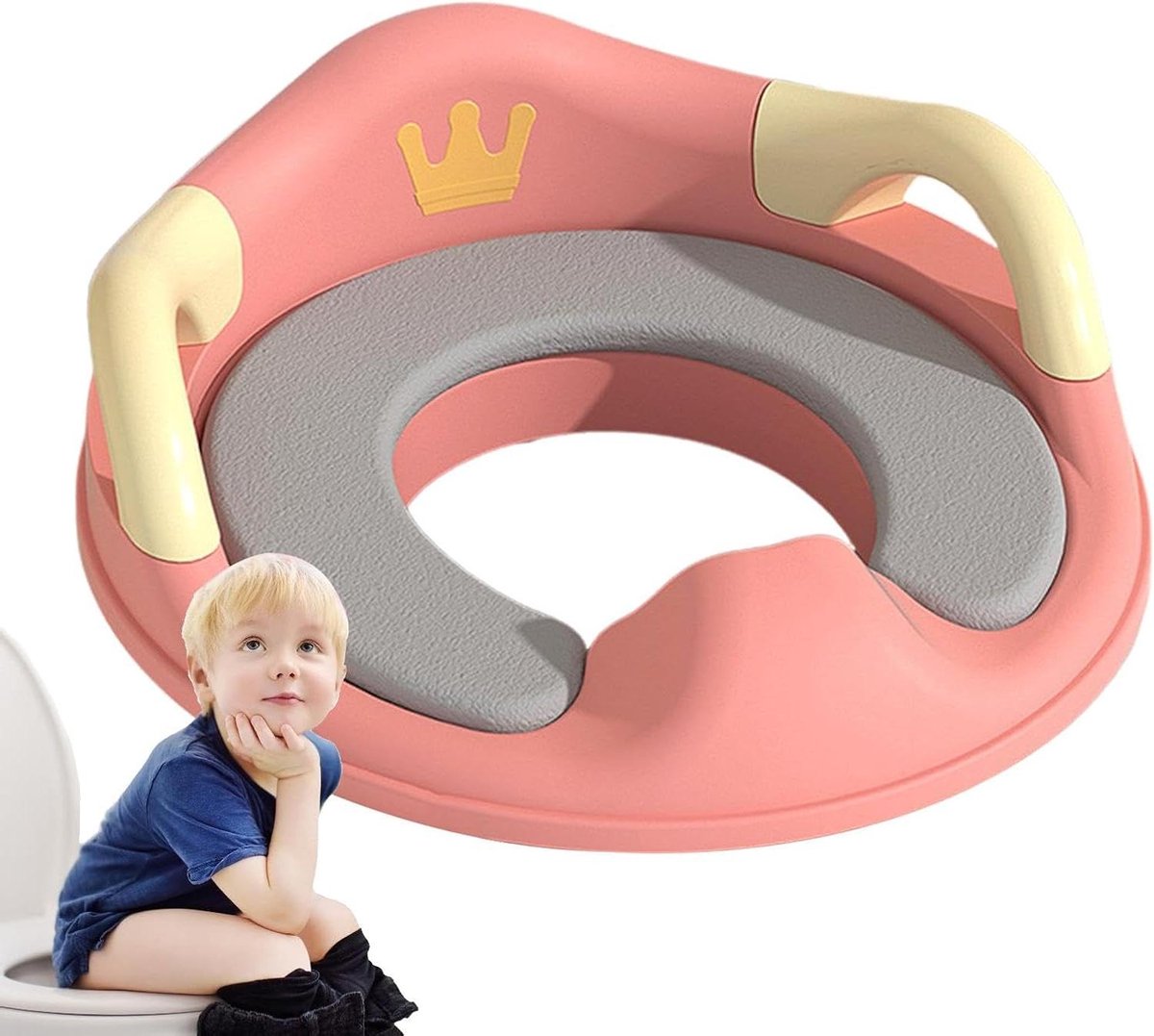 Potty Trainer Kinderen - Toiletverkleiner Zindelijkheid - Zindelijkheidstraining - Antislip en Stevige Handgrepen - 39x34 cm - Roze
