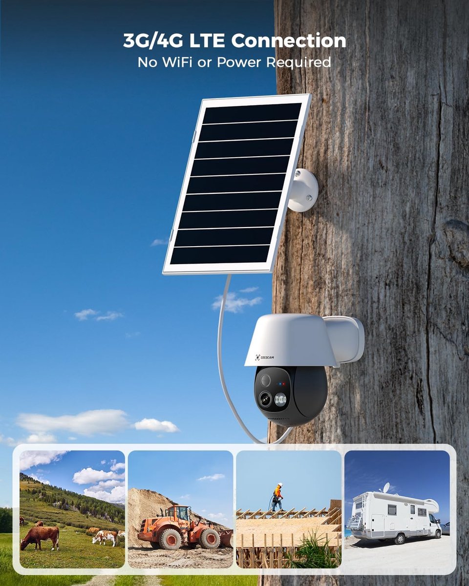 SnelShoppen - COCOCAM 24/7 AOV 4G LTE Beveiligingscamera Zonder WiFi, Nachtzicht Tot 30m, Draadloze Buiten- en Binnencamera, Waterdicht, Ideaal voor T