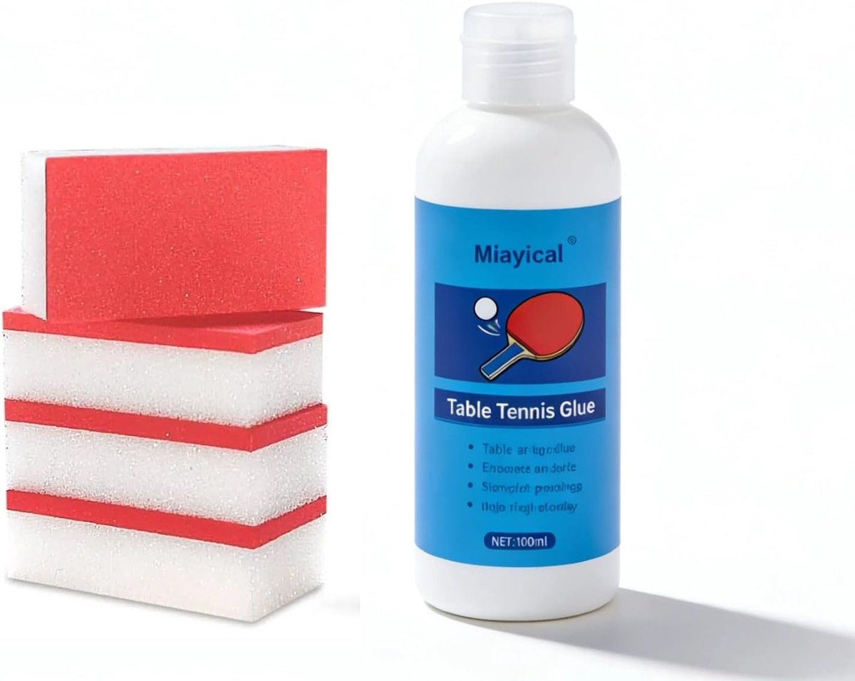 SnelShoppen - 100 ml Tafeltennis Bekledingslijm Set met 4 Sponzen - Voor Montage van Tafeltennisplaten - Snelle Filmvorming - Eenvoudig in Gebruik