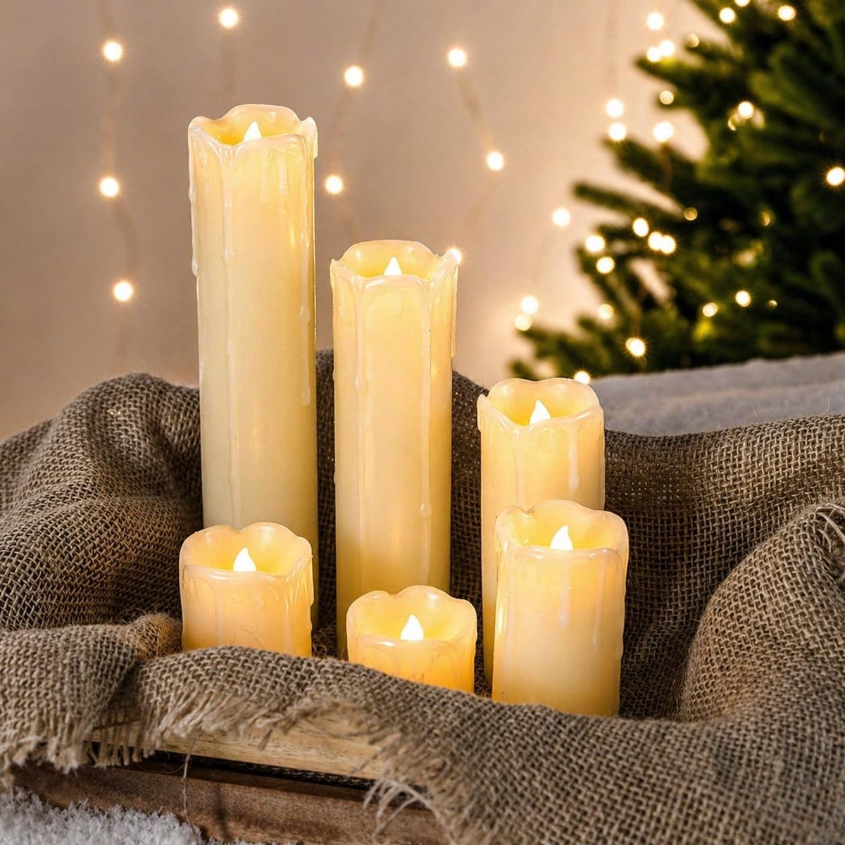 LED kaarsen 6-pack crème druipende wax - echte wax - warm wit flickering vlam - sfeervolle kerst decoratie - ShopVlot