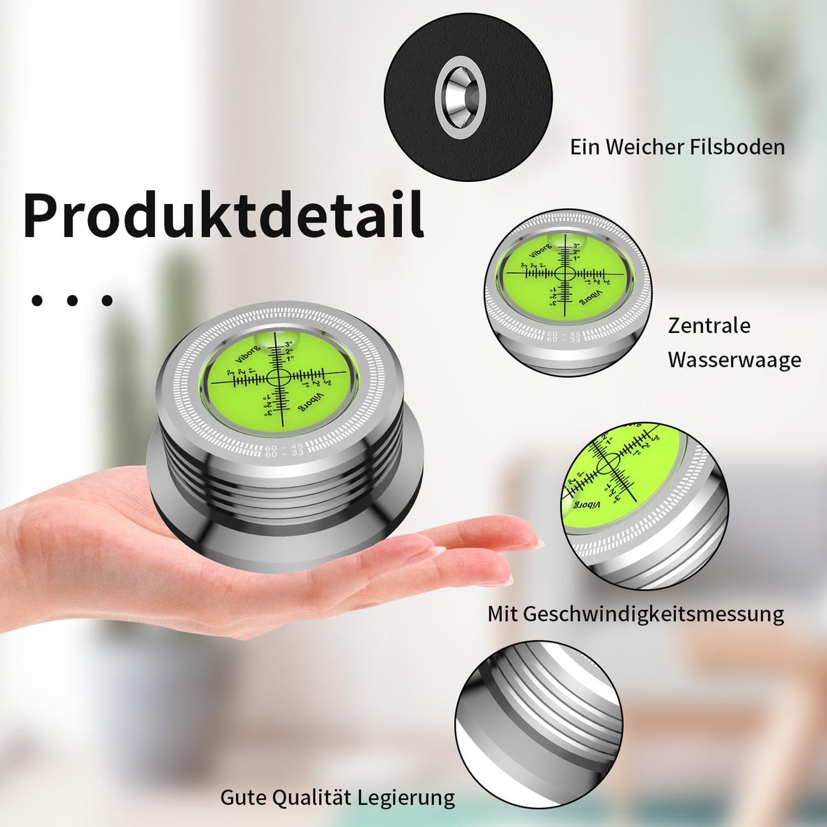 SnelShoppen - Tertullus Platenspeler Gewicht voor LP Vinyl, 60 Hz Stabilisator met Waterpas, Zilver, Ideaal voor Platen en Turntables, 280 gram, 77x35