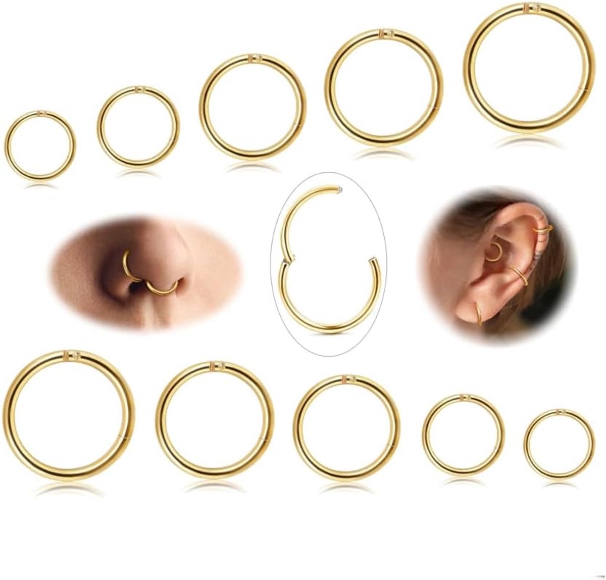 10 stuks 6-14 mm 316L stalen neusringen septum piercing kraakbeen