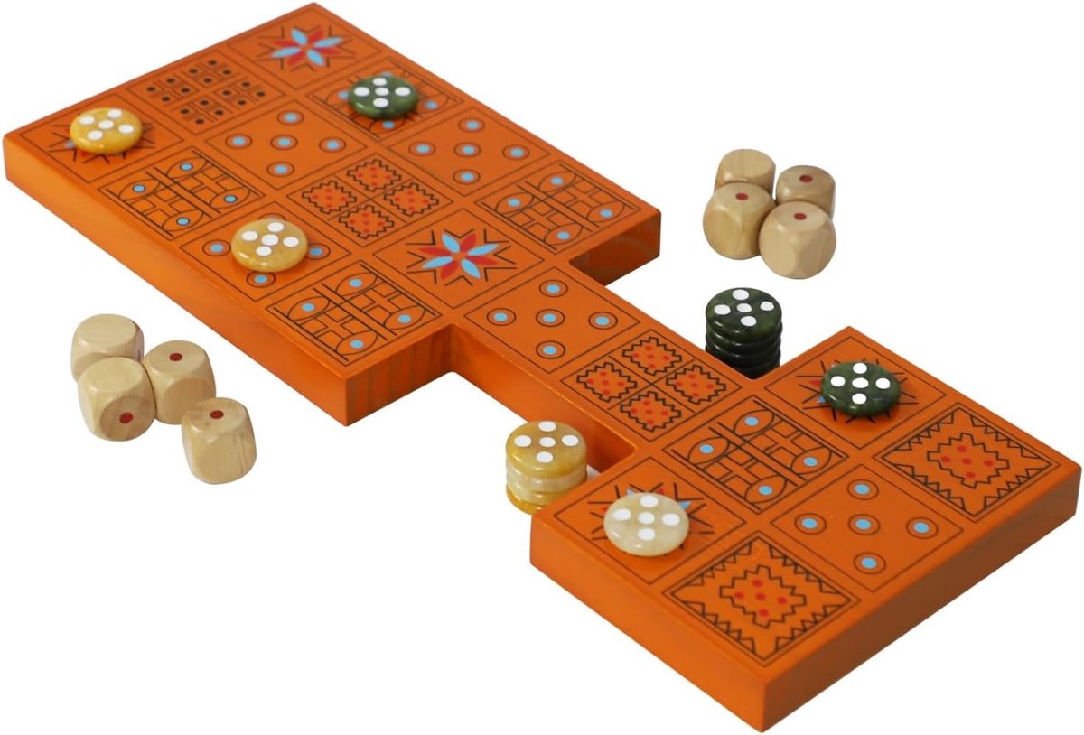 spel van Ur strategie spel hout voor 2 spelers | Massief hout met 14 marmeren speelstenen in twee kleuren; strategiespel voor 2 spelers; ideaal als cadeau