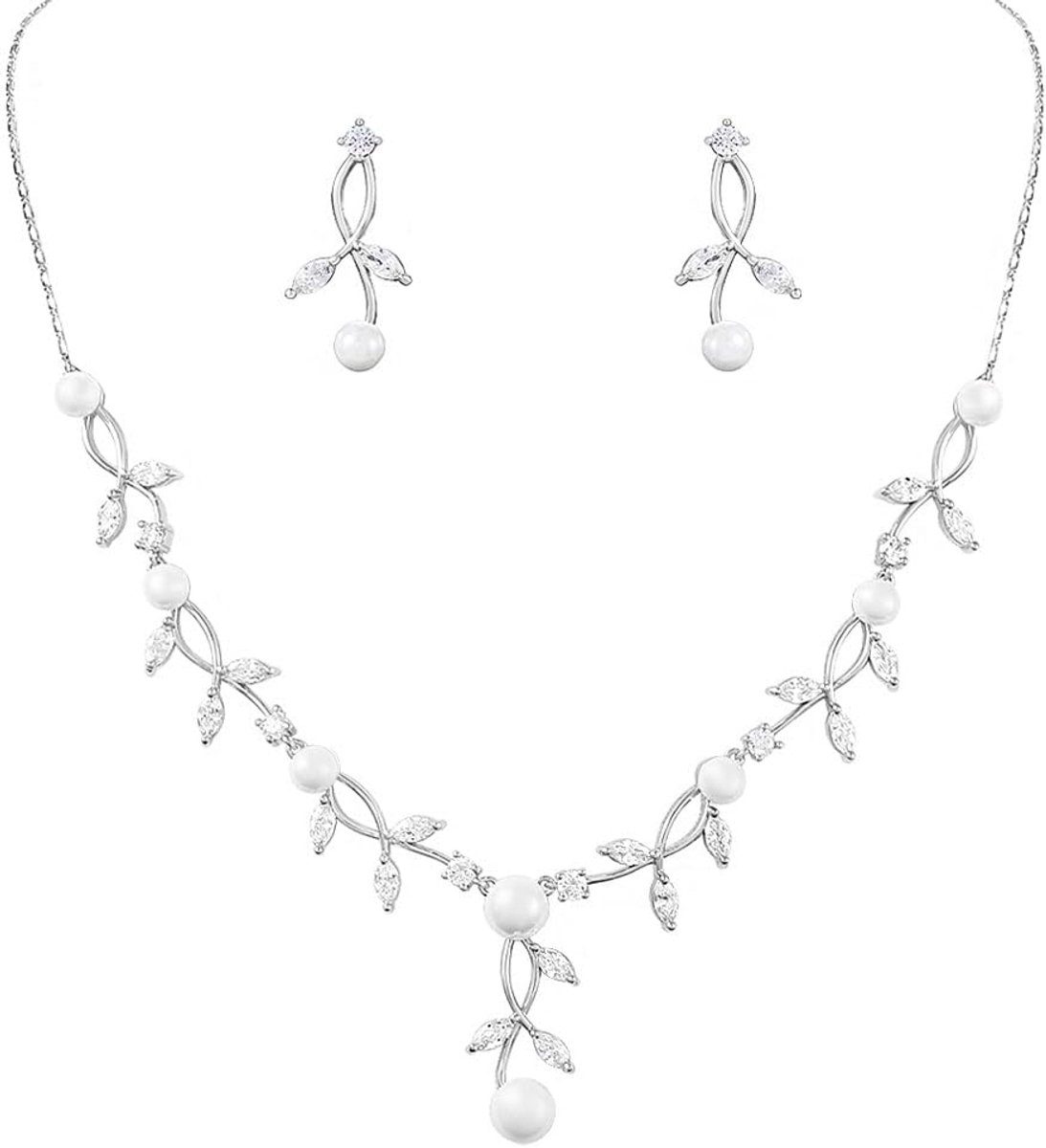 Sieradensets voor Muje bruidssieradenset halsketting en oorbellen zilveren hanger zirkonia feestsieradenset strass parels