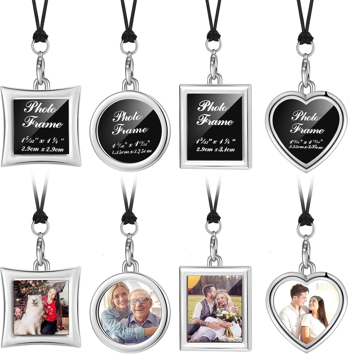 4 Stks Auto Achteruitkijkspiegel Opknoping Ornament Foto Sleutelhanger Frame Metalen Medaillon met 4 Stks Wax Touw