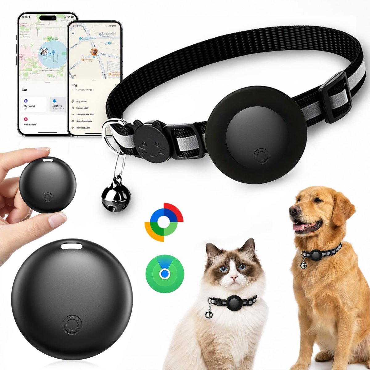 GPS-halsband voor katten, GPS voor honden met real-time lokalisatie, mini-kattentracker, hondentracker zonder abonnement, compatibel met iOS/Android, lange batterijduur, kan met een halsband worden