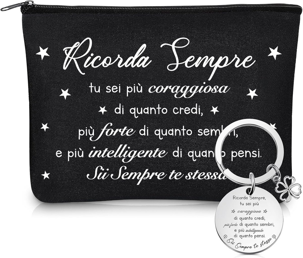 Inspirerende cadeauset voor vrouwen bevat motiverende make-uptas en sleutelhanger, cosmeticatas voor collega, vriend, cadeau-ideeën voor ontslag, verjaardag, Kerstmis, zwart, 23 x 15 x 5 cm