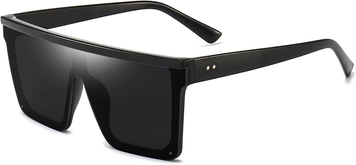 Vierkante Oversized Zonnebril Voor Vrouwen Mannen Mode Platte Top Grote Frame Shades Zwart, Zwart Frame/Zwart Lens