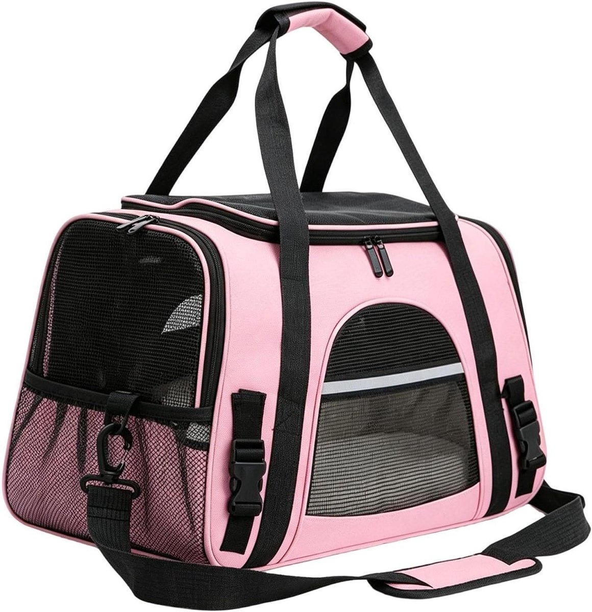 Kattendraagzak - Puppy Carrier - Reizen met huisdier - Ademende mesh-structuur - 46 x 20 x 1 cm - Roze