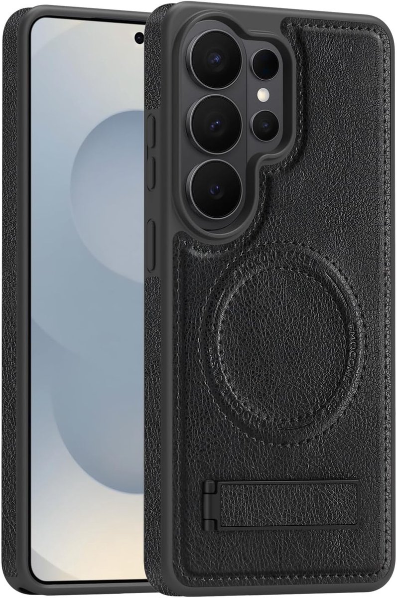 Funda para S 26 Ultra beschermhoes voor Samsung Galaxy S26 Ultra, PU-leer, compatibel met Magsafe, draadloos, magnetische standfunctie, robuust, zwart