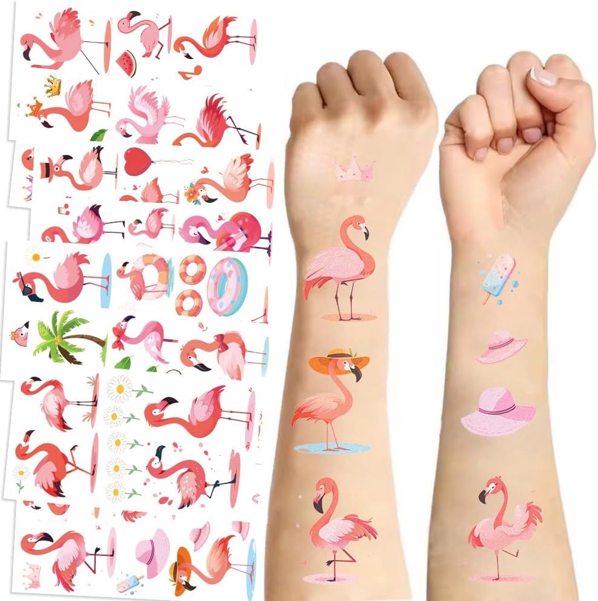 10 Stuks Flamingo Tatoeages - Tropische Hawaiiaanse Luau Tijdelijke Tatoeages voor Kinderen, Roze Zoete Zomer Gezicht Nep Tatoeage Sticker, Perfect voor Meisjes Babyshower en Flamingo Party
