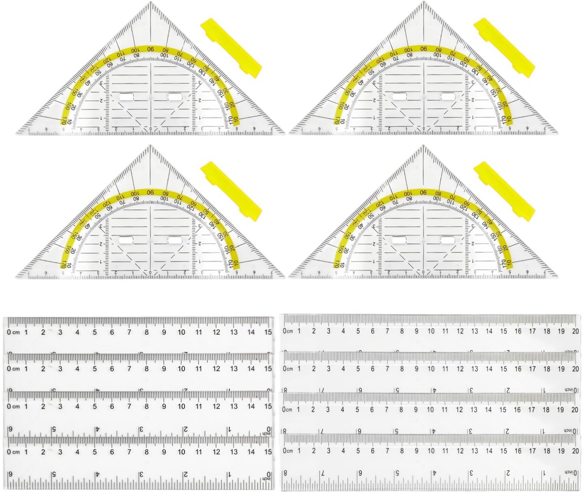 liniaalset, 12-delig, 20,8 x 8,5 cm, nauwkeurige tekenaccessoires met greep-geodriehoek, 15 cm en 20 cm liniaal voor school, kantoor, studenten, ontwerpers