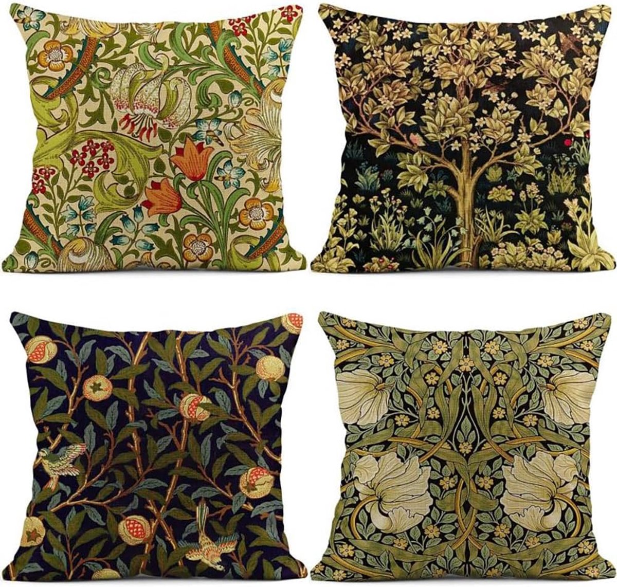 Morris Vintage Floral Kussenhoezen Set van 4 Vintage botanische kunst