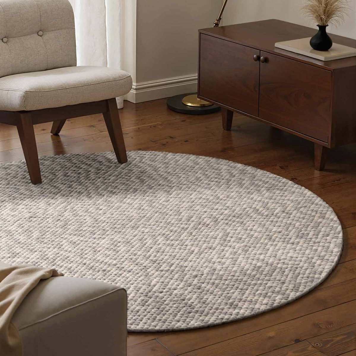 Elle Decoration Lyon rond wollen vloerkleed Beans Naturel Crème/Grijs - Rond 200 Ø - (L)