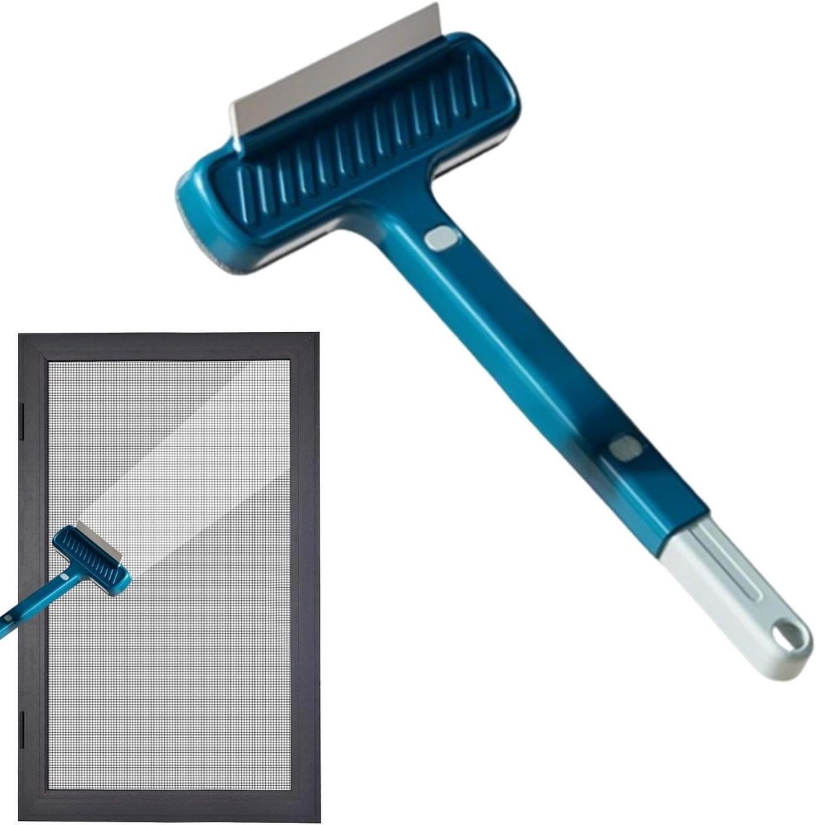 Raamwisser - Vliegengaas reiniger - Horren Schoonmaken - Telescopische Handgreep - 43 cm - Blauw