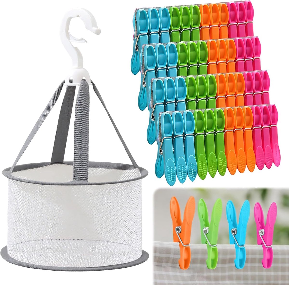Wasknijpers met Mand, Sterke Plastic Wasknijpers, Antislip