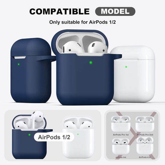 Compatibel met AirPods 2e generatie 2019,1e generatie 2016 Oplaadhoes, Zachte siliconen beschermhoes voor Apple AirPods met reinigingsset en sleutelhanger,Middernachtblauw van compatibel — afbeelding 5