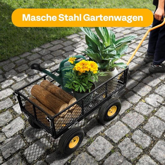 Tuinwagen, bolderkar met afneembare zijkanten, belastbaar tot 400 kg - Belastbare transportwagen van metaal met 180° draaibare handgreep voor tuin en outdoor — afbeelding 2