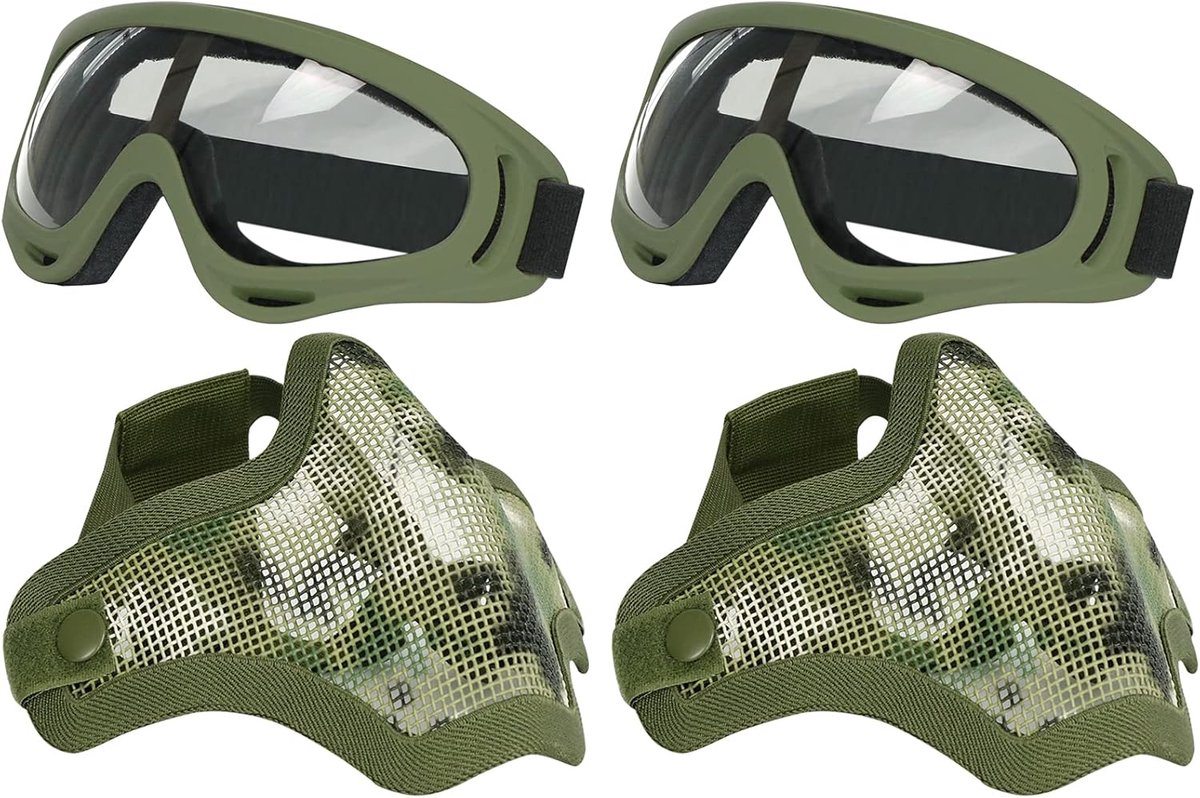 masker en Goggles Set, Half Face Full Steel Mesh Masker en Goggles
