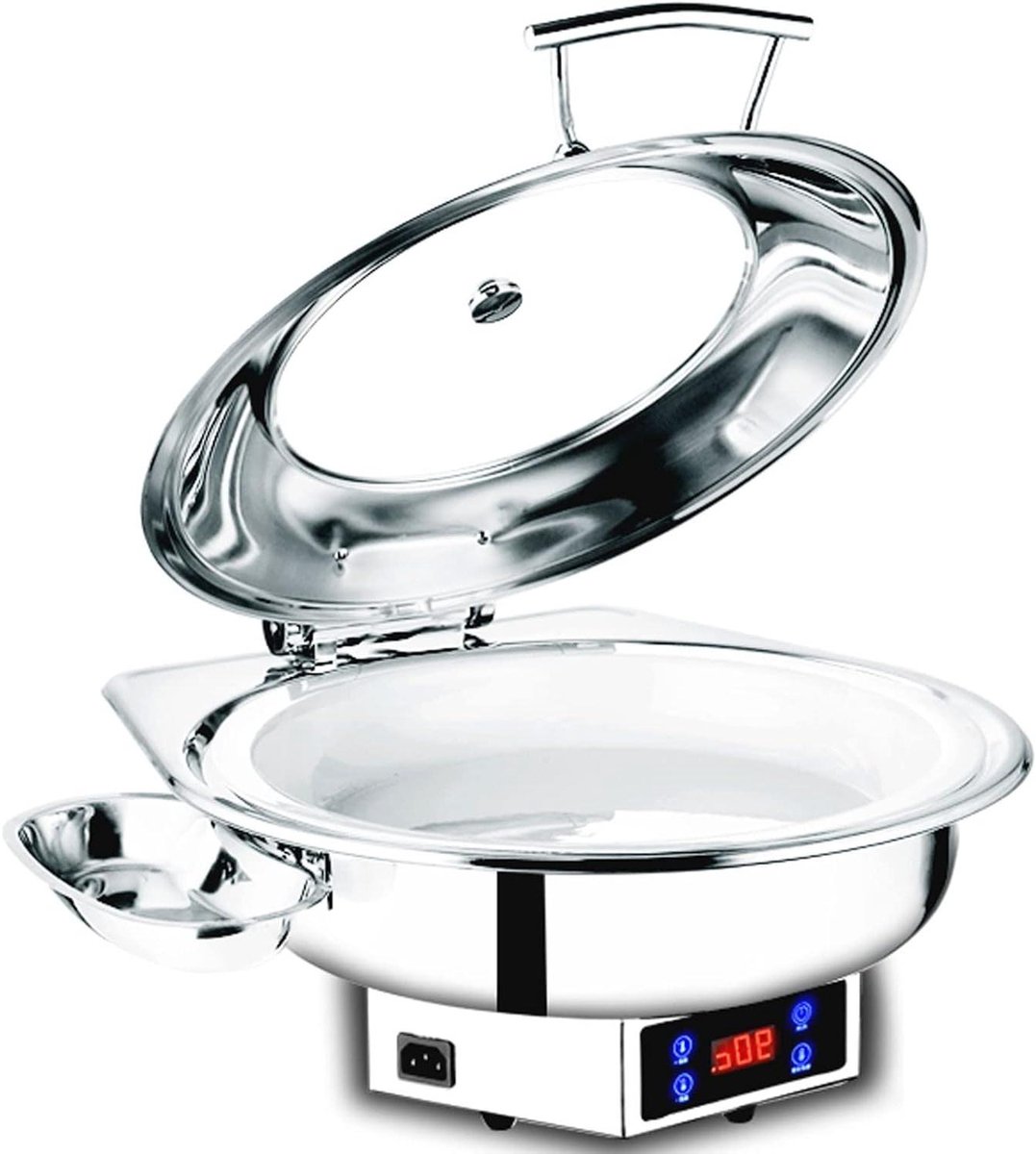 Ronde Buffetwarmer - Warmhoudschaal Voedselwarmer - Buffetten Serveren - Digitale Temperatuurweergave - 6 Liter - Zilver
