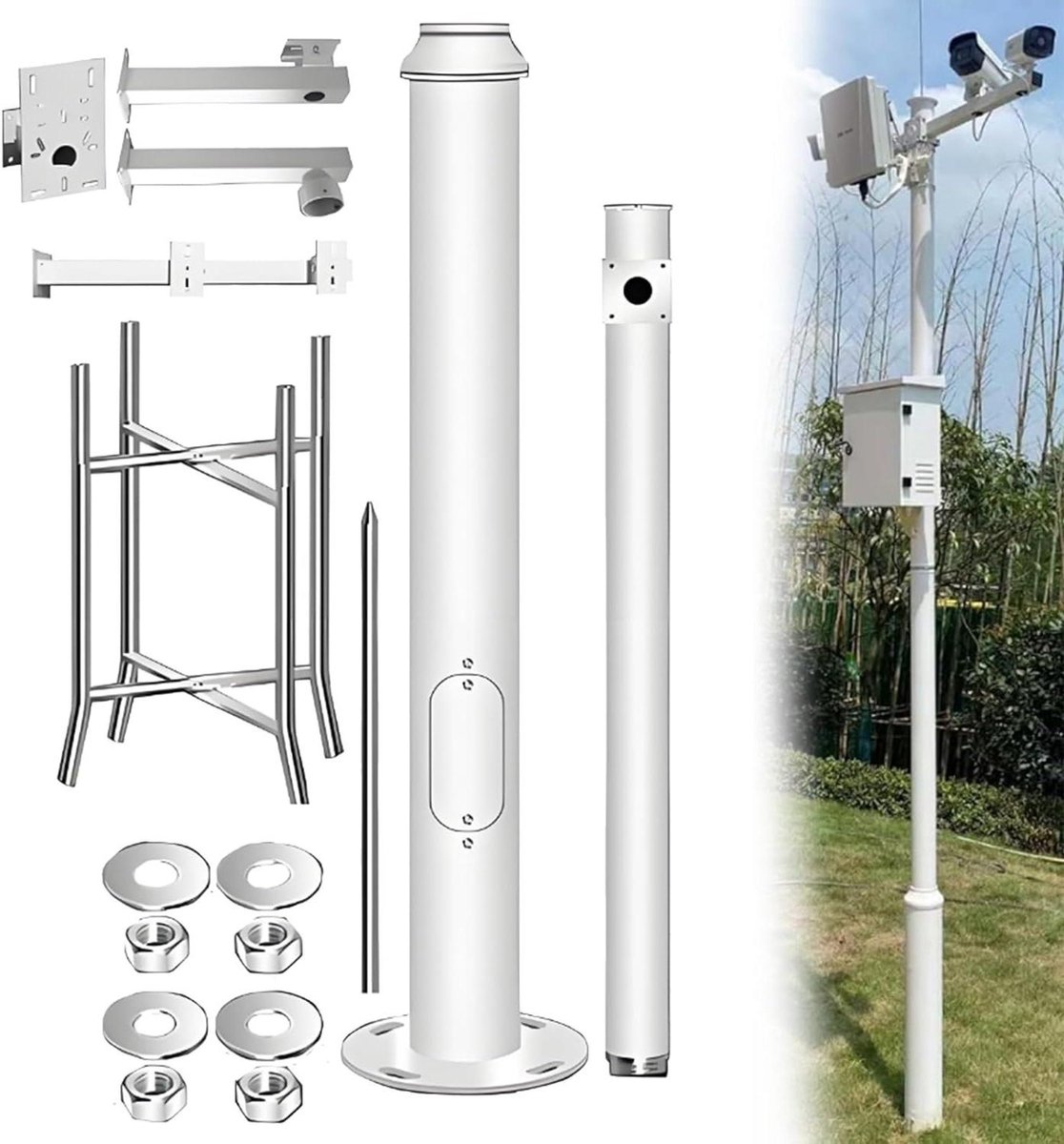 Bewakingscamera Paal - Camera Mast Beugel - Veiligheid Buiten - Verstelbare Hoogte - Tot 6 Meter - Zwart