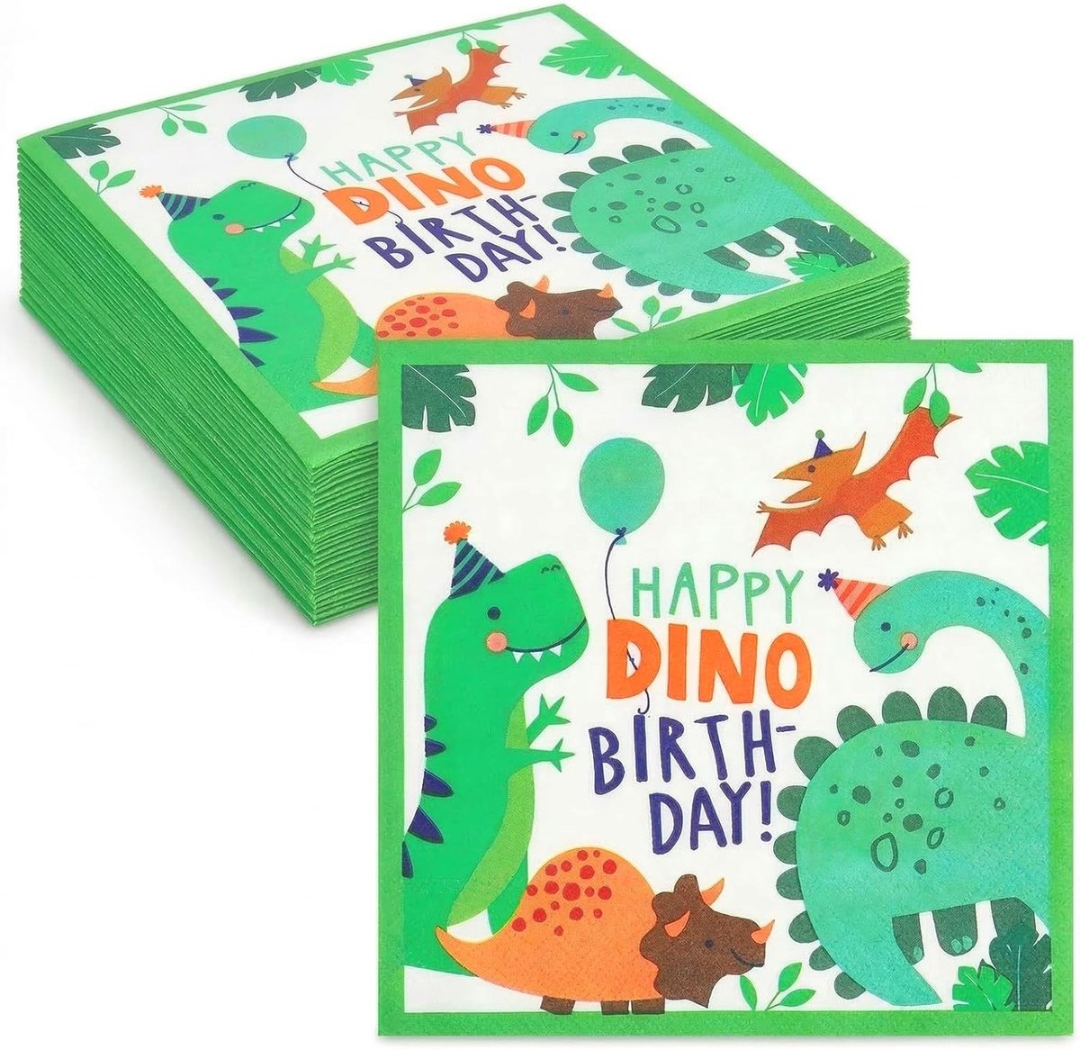Kleurrijke papieren servetten met dino-thema voor kinderfeestjes - 40 stuks, 33 x 33 cm, duurzame en leuke tafeldecoratie voor verjaardagen en feesten