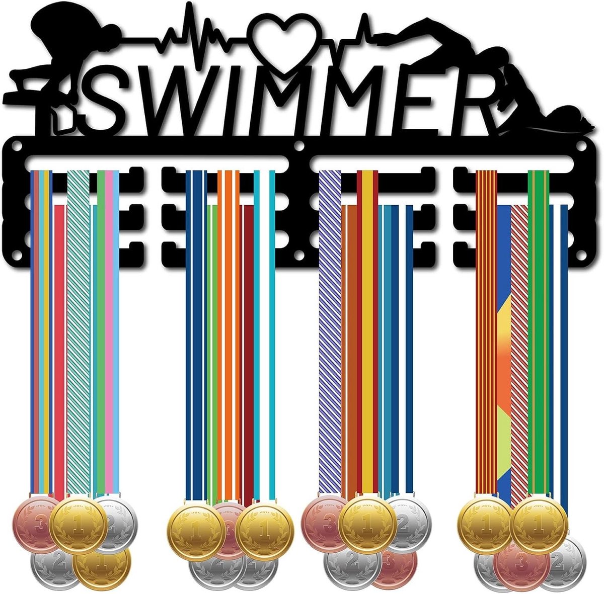 Zwemmedaille houder voor wanddecoratie - Metalen medaille rek voor sportprijzen, awards en decoratie voor thuis, geschikt voor zwemmen, hardlopen en voetbal