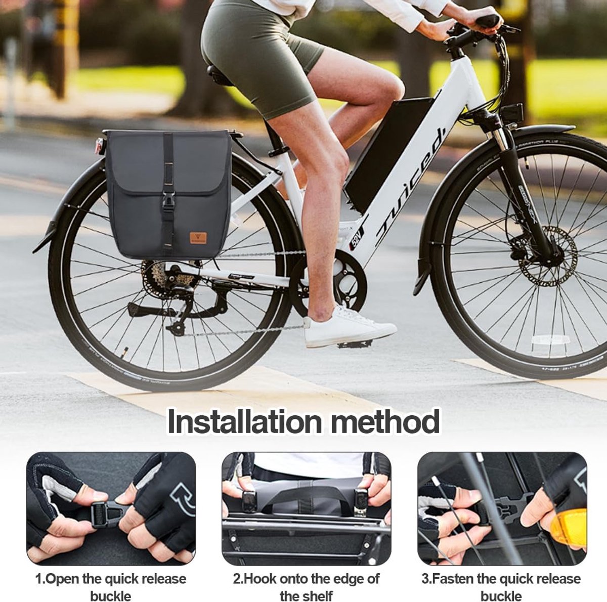 SnelShoppen - Waterdichte fietstas voor bagagedrager, grote capaciteit, stevige bagagetas voor mountainbike en reizen, zwart, 30 liter