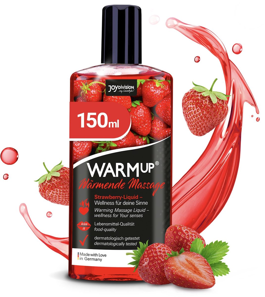 JOYDIVISION WARMup 150 ml Massagevloeistof met Fruitige Aardbeiengeur en -Smaak | Verwarmend Effect | hou van Massageolie