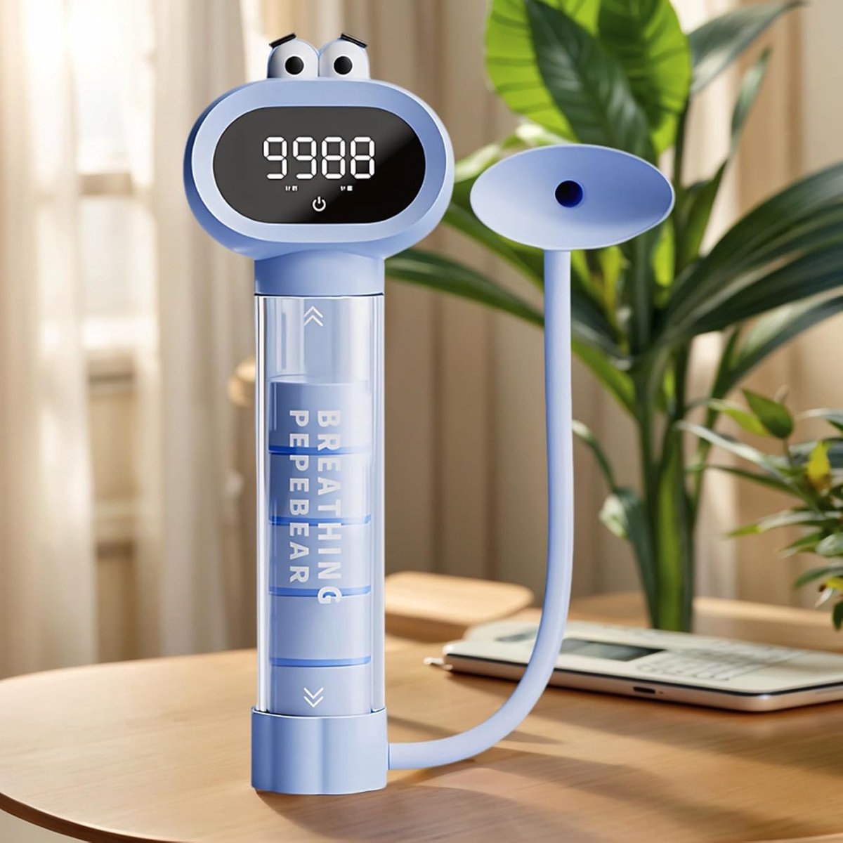 Ademhalingstrainer - Longtrainer Spirometer - Ademhaling Verbeteren - Met Slimme Teller - 22.5 x 6 x 3.5 cm - Blauw
