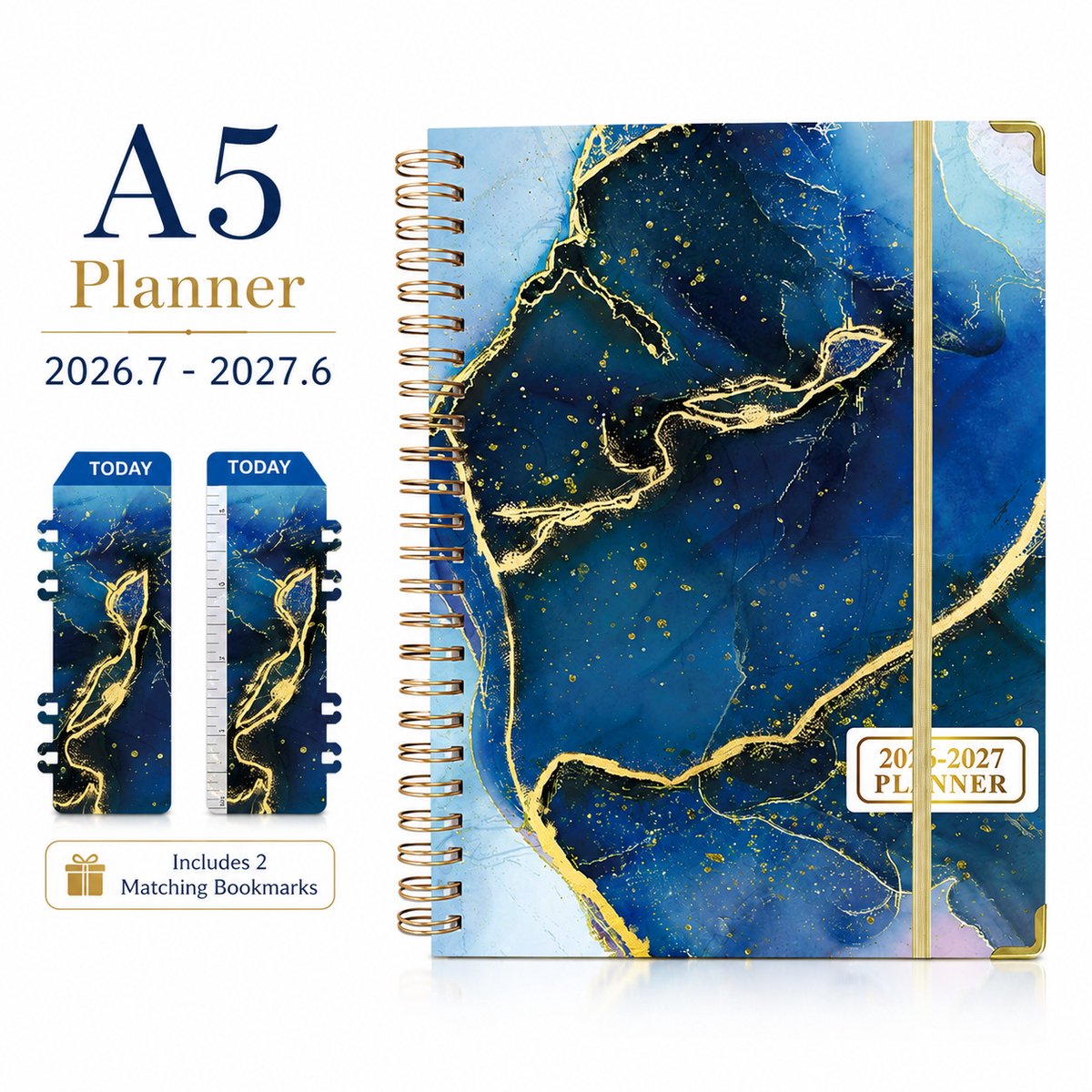 Bobypet - Academic Agenda 2026.7 -2027.6 - A5 Schoolagenda - Week & Maand Planner - Hardcover - Donkerblauw