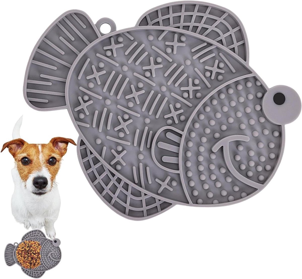 Honden Likmat - Hondenvoerbak - Rustig Eten - Zachte Siliconen - 22 x 18 cm - Grijs