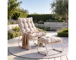 Intebiki loungestoel met poef 65 x 78 x 86 cm - terrasstoelen - ergonomische tuinstoelen - Met Voetenbank En Dikke Kussens - Geschikt voor woonkamer, slaapkamer of kantoor - Grijs
