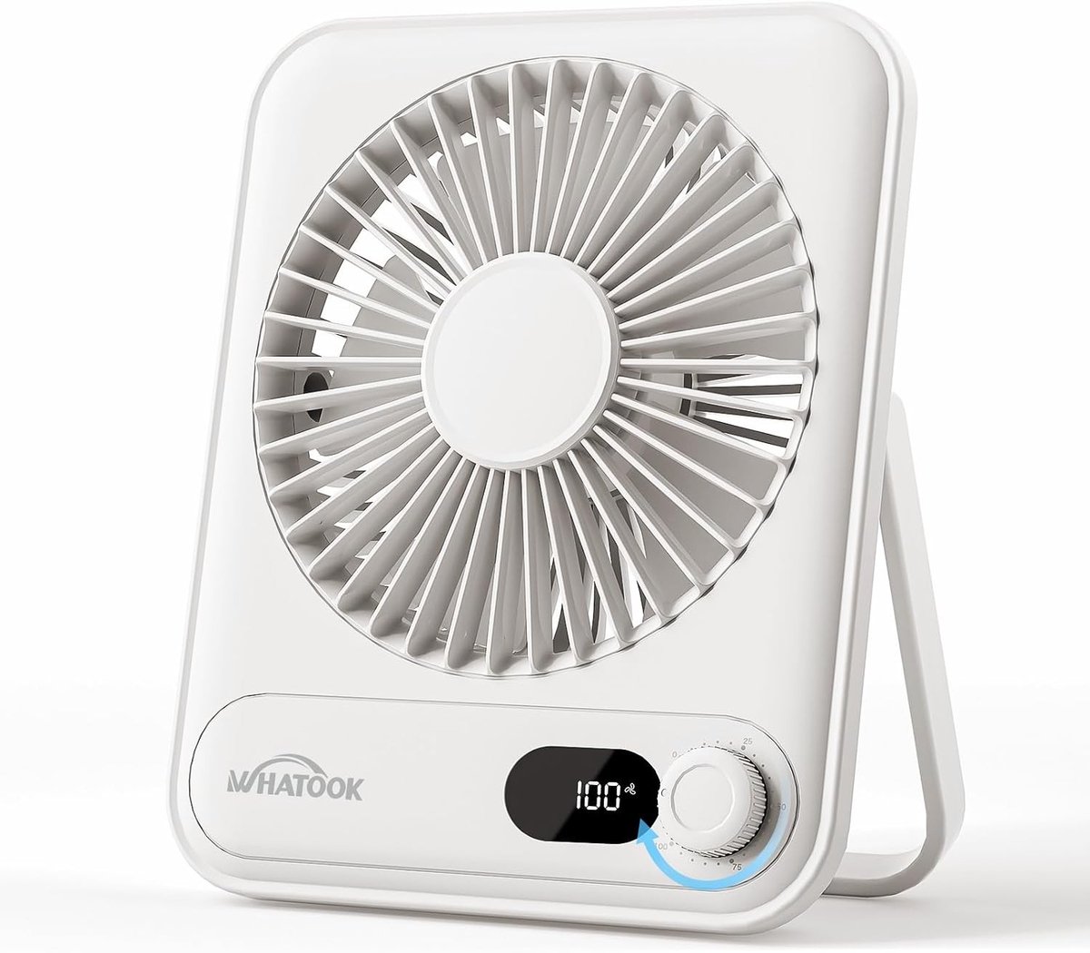 Mini Tafelventilator met 5000mAh Accu - 100 Snelheidsstanden, Fluisterstil onder 28dB, USB-C Snelladen, LED-display - Wit