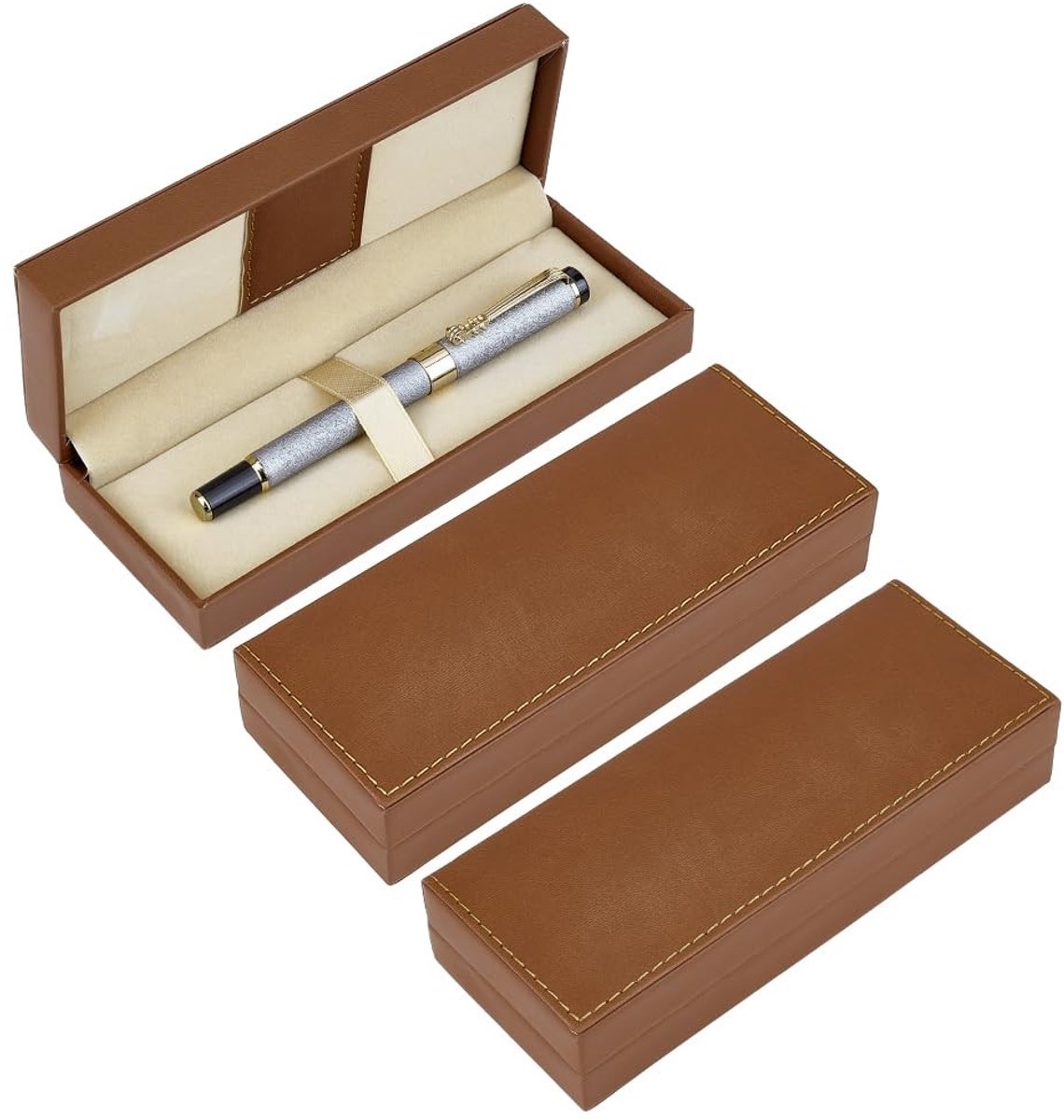 Omgoods- Pen Doos - PU Lederen Pen Gift Case - 17.5x6.8x3.8cm - Gewatteerd Interieur - Duurzaam - Geschikt voor Kantoor/School - Pencase