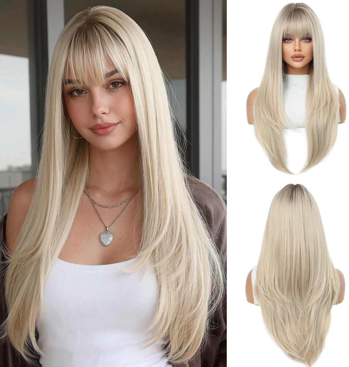 Omgoods - Lange Rechte Gelaagde Perucque voor Dames - 26 Inch Blondefarbe