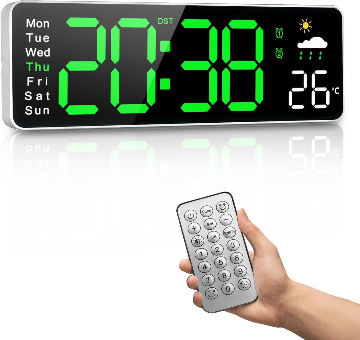 Omgoods - Digitale Wandklok 12 Inch - Multifunctionele Klok met Afstandsbediening