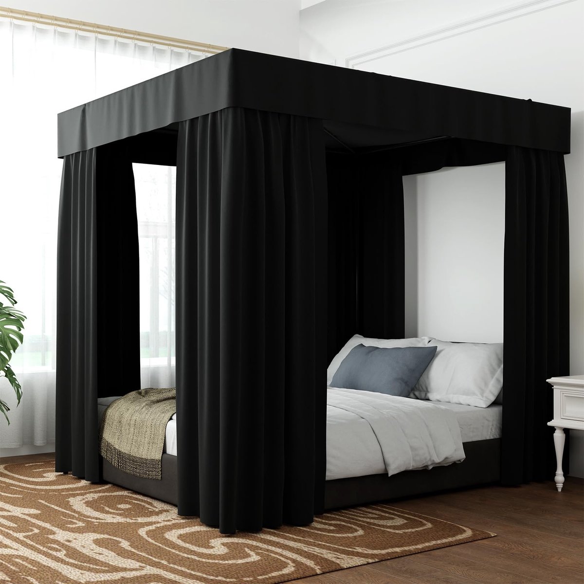 Omgoods - Bedgordijnen - 4 Hoekposten, Lichtdicht, Zwart