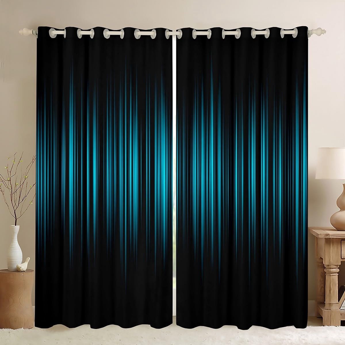 Omgoods - Abstract Ombre Verduisterende Gordijnen voor Kinderen - Blauw en Zwart Gestreept