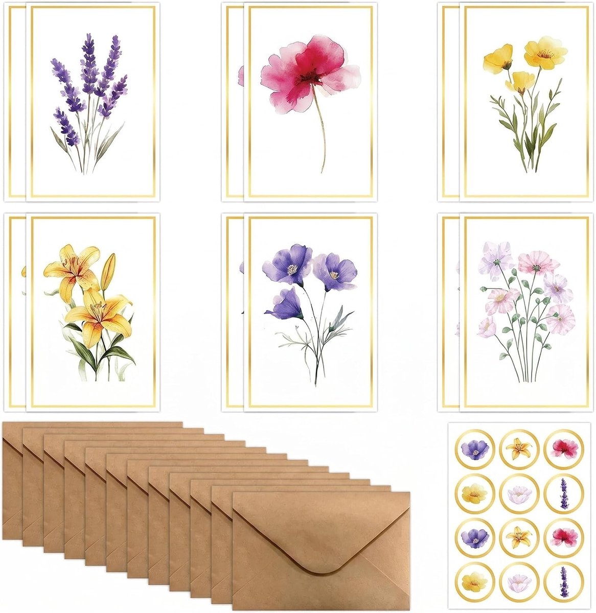 Wenskaarten met envelop, elegante vouwkaarten, verjaardagskaarten, bedankkaartenset, geschikt als bedankcadeau voor verjaardagen, bedankkaarten, Moederdag, leraren en collega's