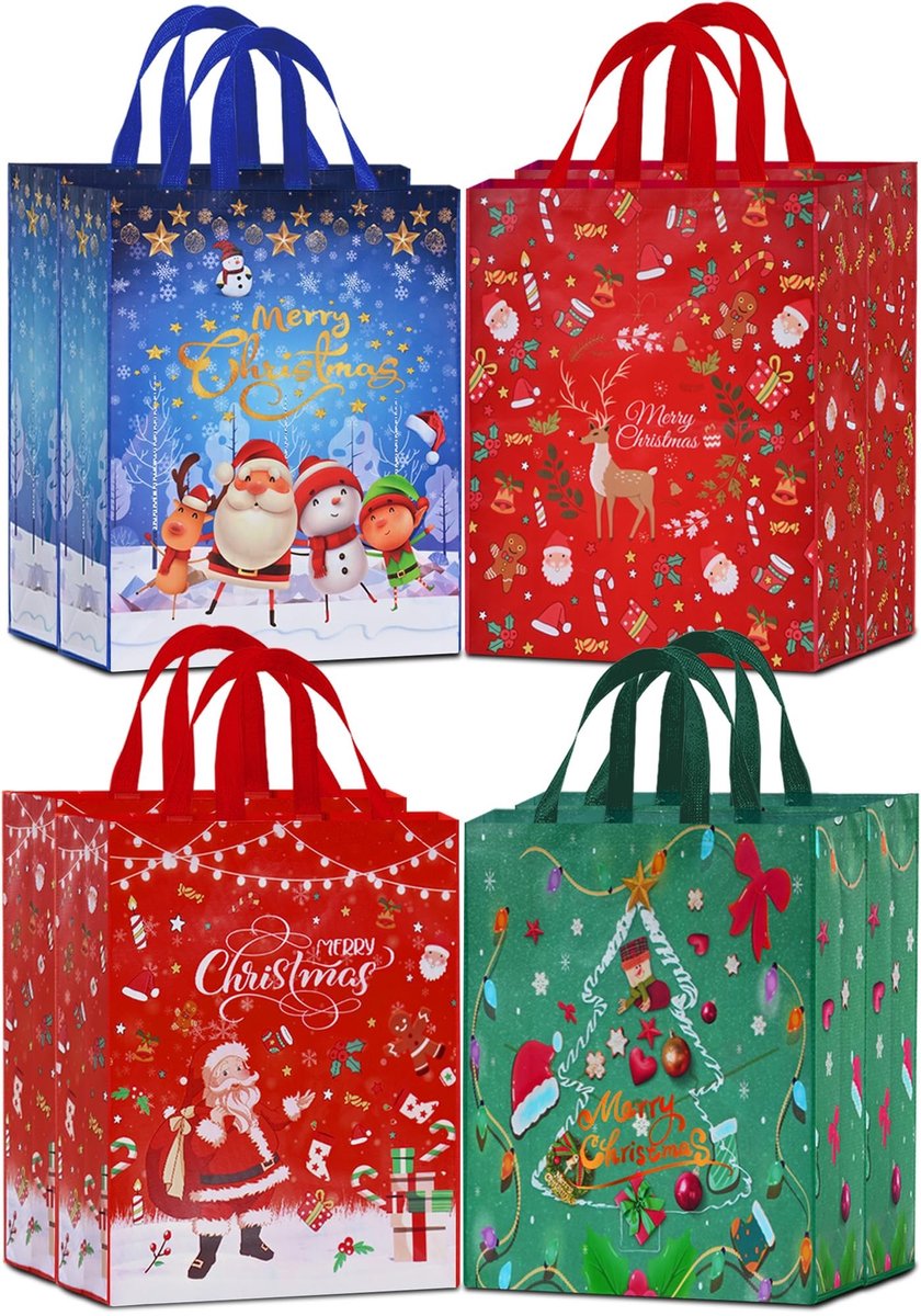 Omgoods - Kerst Geschenkzakken Set van 6 Stuks met Handvatten