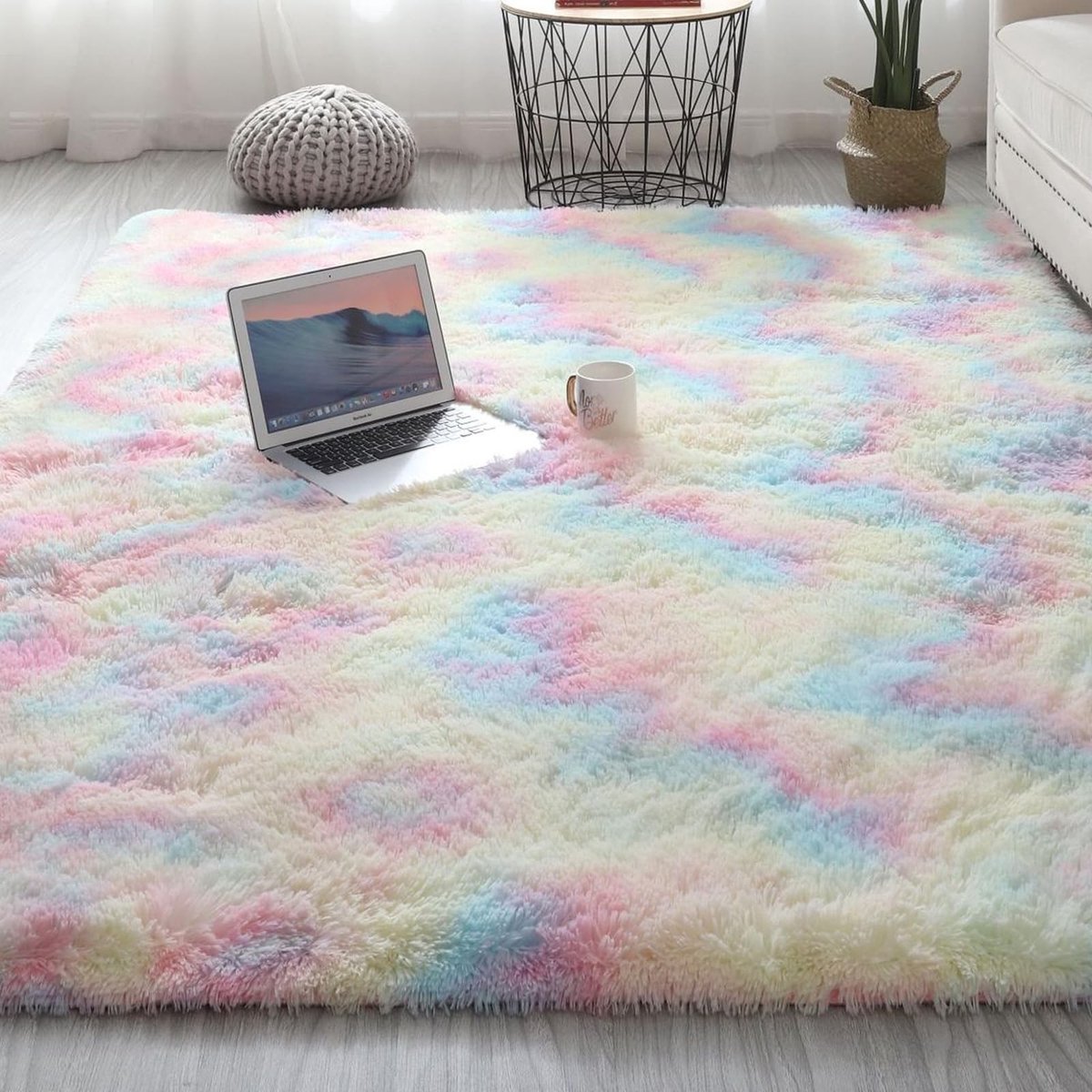 Omgoods - Rectangular Carpet - Zacht en Fluffy Lang Pool Modern Vloerkleed voor Woonkamer en Slaapkamer (Rainbow, 50x160cm)