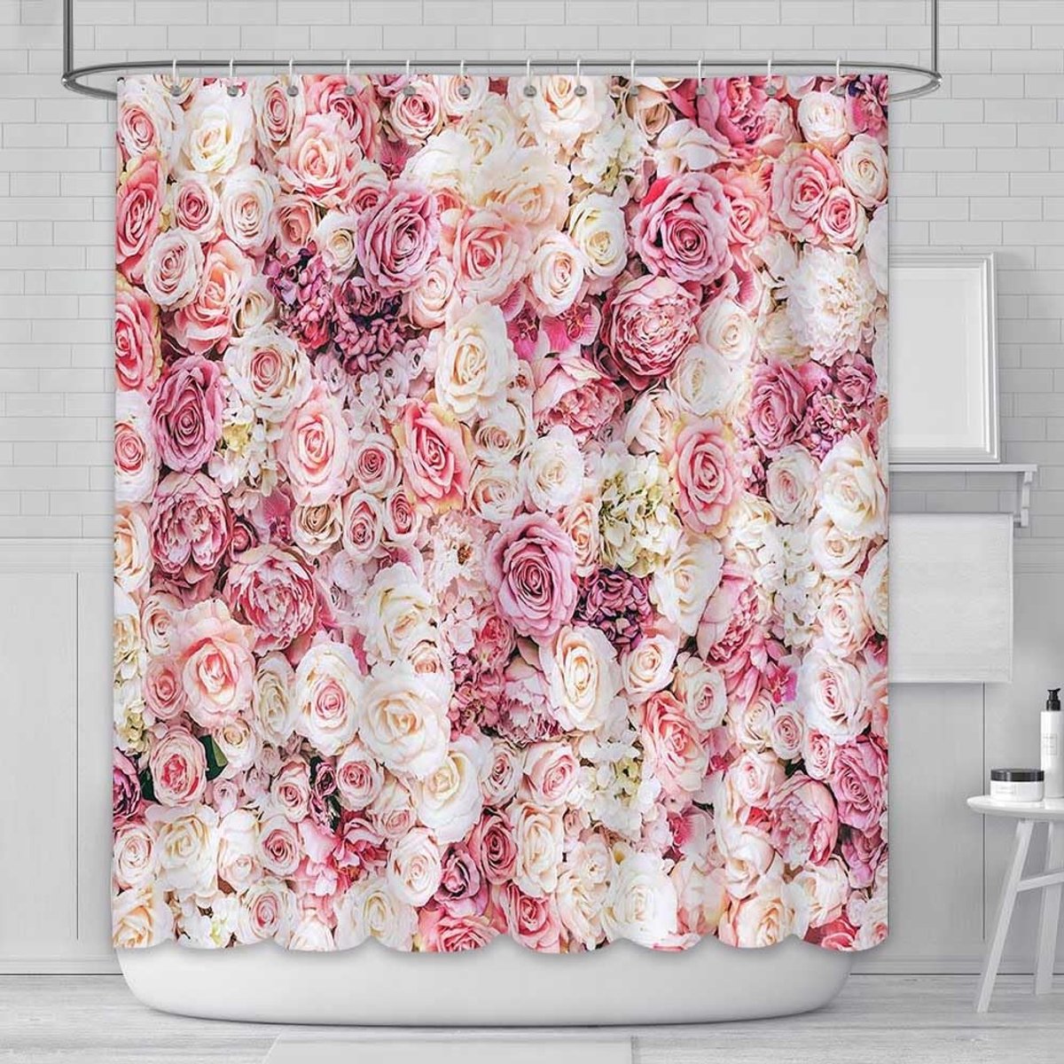 Omgoods - Roze Bloemen Douchegordijn 180x180cm voor Badkamerdecoratie